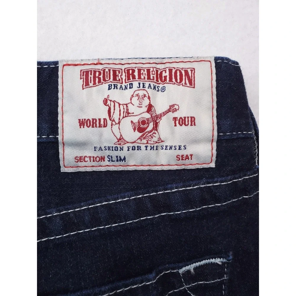 True Religion Jeans Mens 38x34 Blue Slim Straight Stretch Denim Dark Wash
